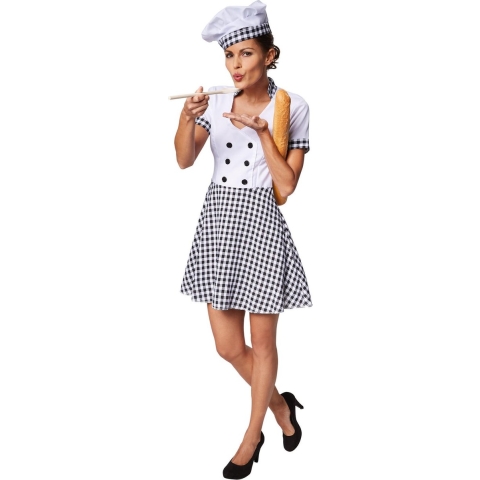 Dressforfun Vrouwenkostuum - Chef-kokkin - Korte jurk met koksmuts - (S)