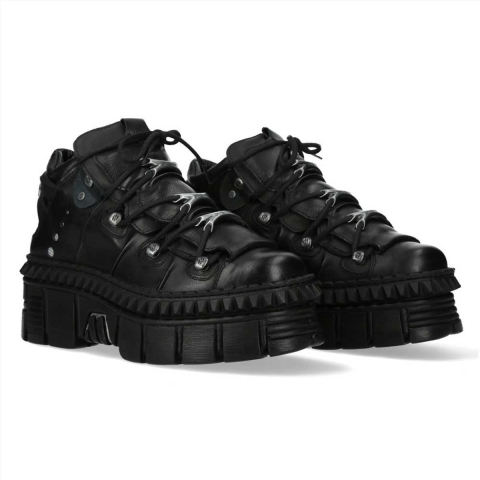 New Rock zwart leren enkellaarzen Goth-WALL106-S13