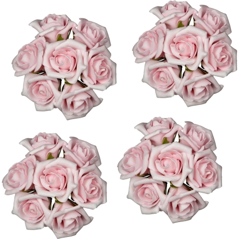 Decoratie roosjes foam - 6x - bosje van 7 st - lichtroze - Dia 6 cm - hobby/DIY bloemetjes -