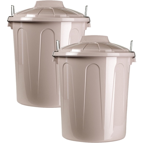 Plasticforte afvalemmer - 2x - beige - 21L - kunststof - H42 cm - met deksel -