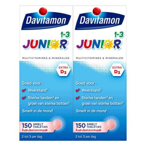 2x Davitamon Junior 1+ Multivitamines en Mineralen 150 tabletten