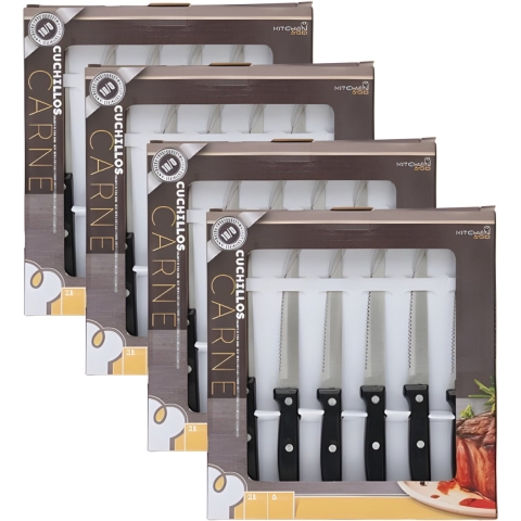 Gerimport vlees / steak messen - 24x stuks - RVS - bakeliet handvat - 21 cm - scherpe messen -