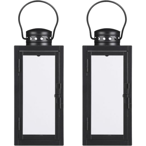 Mica decorations Lantaarn / windlicht Arzilla - 2x - zwart - metaal - verlichting - 10 x 23 cm -