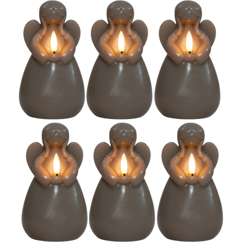Anna's Collection LED kaars engel - 6x - taupe - 14 x 8 cm - met timer - op batterijen - kerst -