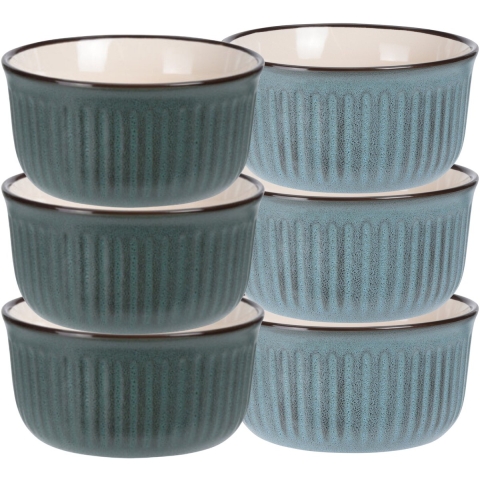 Soepkom Striped - set 6x -groen / blauw - 14 x 7 cm - keramiek - kom -