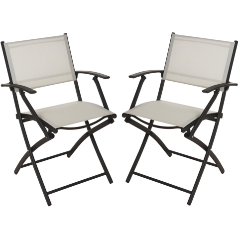 Klapstoel - 2x - beige - opklapbaar - 46 x 52 x 85 cm - staal/polyester - campingstoel/tuinstoel -