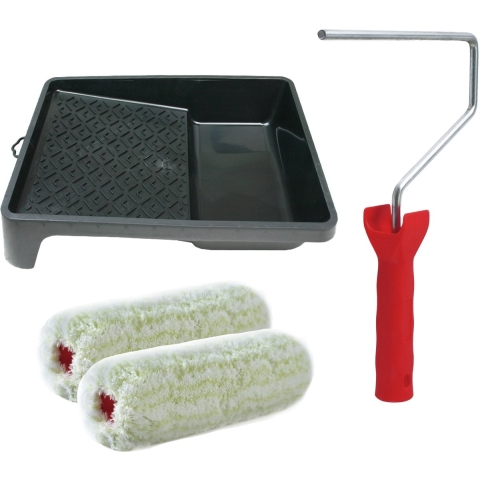 Sorex Verfrollers schilderen set - met beugel en verfbak - 2x vacht verfrollers - breedte 18 cm -