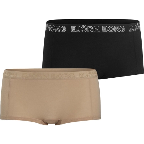 Björn Borg - Dames - Minishort Cotton Stretch 2-Pack - Beige/Zwart - Maat 36