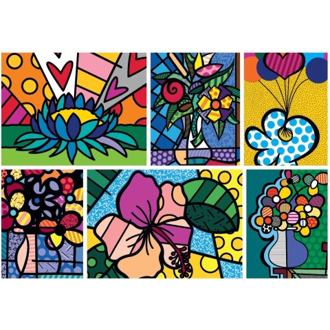 Romero Britto - Collage Flowers (2000) - Bluebird Puzzle  Legpuzzel