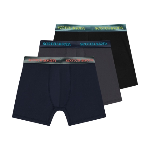 Scotch&Soda - Heren - Boxershorts Active Stretch 3-Pack - Blauw/Grijs/Multicolour/Zwart - Maat S