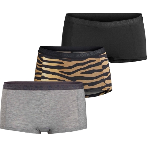 Björn Borg - Dames - Minishort Tiger 3-Pack - Grijs/Multicolour/Zwart - Maat 34