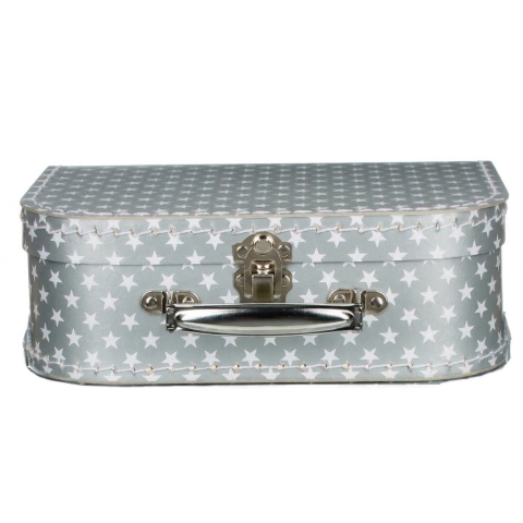 Kinderkoffer sterren - zilver - 25 cm - karton - logeerkoffer / opbergkoffer - kraamcadeau -