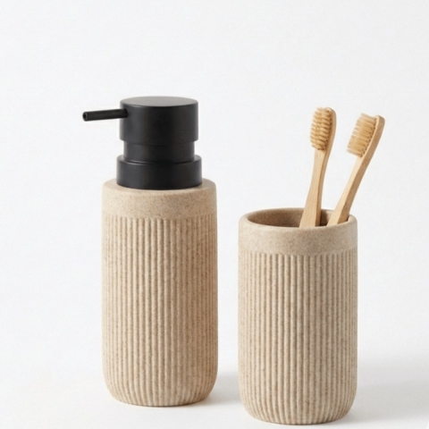 Casa di Elturo Badkamer set nordic stone zeeppompje & beker -