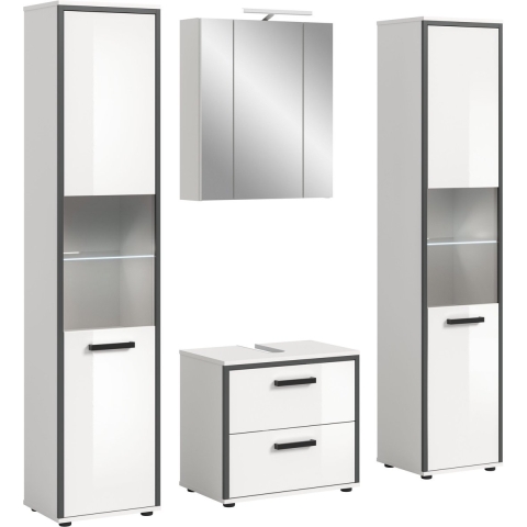 Furnilux Badcombinatie met verlichting 4-delige set met hoge kasten en spiegelkast