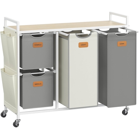 Wasmand – 4 compartimenten – Naturel beige/Duifgrijs/Crèmewit