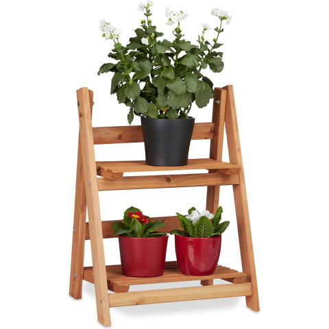 bloemenstandaard hout - 2 etages - inklapbaar - 51x41x25 cm - bruin