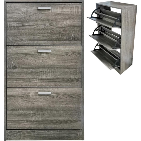 VVD Schoenen rek - 3 vakken met klepdeuren - grijs bruin kleurig - 30x112x60cm