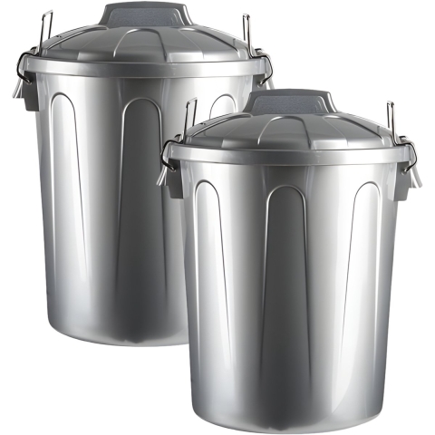 Plasticforte afvalemmer - 2x - zilver - 21L - kunststof - H42 cm - met deksel -