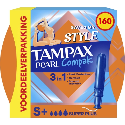 8x Tampax Pearl Compak Super Plus Tampons met Inbrenghuls 20 stuks