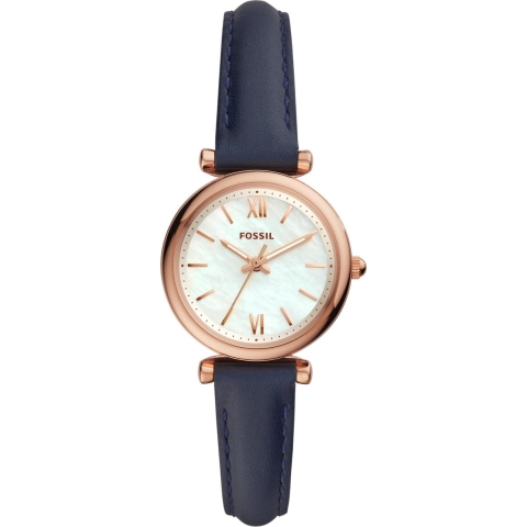 Fossil Carlie ES4502 - Dameshorloge 28 mm - Witte parelmoeren wijzerplaat - Rosékleurig