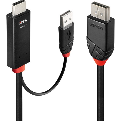 Lindy 41500 video kabel adapter 3 m HDMI + USB Type-A DisplayPort Zwart