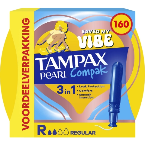 8x Tampax Pearl Compak Regular Tampons Met Inbrenghuls 20 stuks