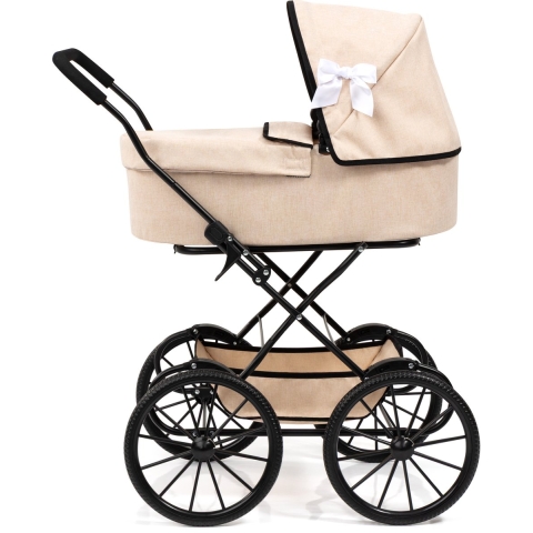 14375AA - Poppenwagen - Opvouwbaar met mand en tas - Nostalgisch klassiek