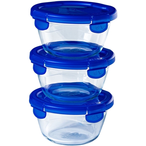 Pyrex - Cook & Go Schaal Rond met Deksel Set van 3 Stuks - Borosilicaatglas - Transparant -