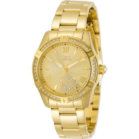 Invicta Angel 21384 Damen Uhr - Quartz Bewegung - Edelstahl mit Goldenem Zifferblatt - 34 mm
