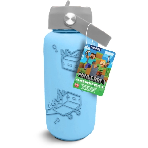 Minecraft Glass Bottle Glass Water Bottle with Sleeve - Axolotl