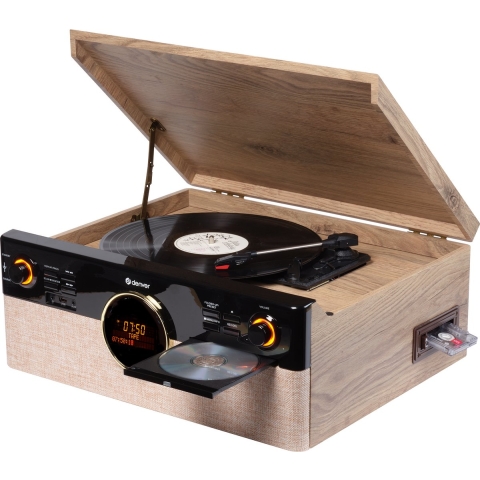 Denver MRD-180 Retro-stereoset DAB+, Bluetooth, CD, Cassette, Platenspeler Zwart, Hout