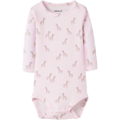 Name It Romper l/s - Rib - NbfHalena - Wieg Roze - Name It - 56 - Rompers Lange Mouw