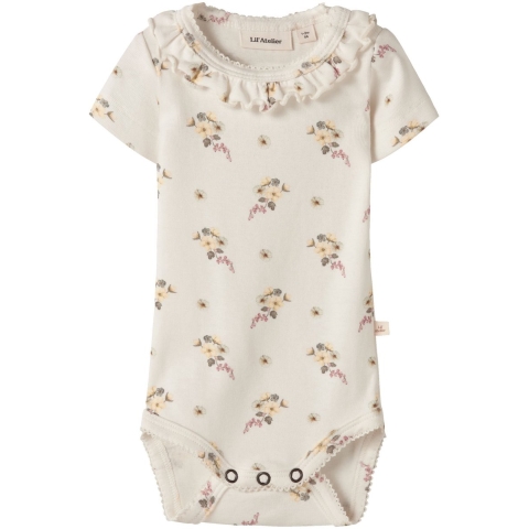 Lil' Atelier Romper s/s - NbfGayo - Coconut Melk/Flower - Lil Atelier - 74 - Rompers Korte Mouw