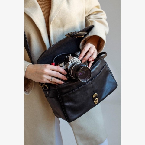 Bronkey Paris Black Leather Camera Bag |  | 8436592714193