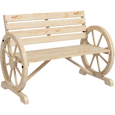 4goodz Tuinbank met armleuning wagenwielen design massief hout licht