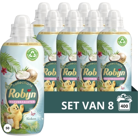 8x Robijn Wasverzachter Coconut 50 Wasbeurten 1,25 liter