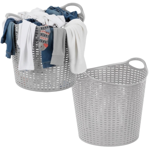 Storage Solutions wasmand - 2x - opbergmand - flexibel - zilver grijs - 27 liter - rond - kunststof -