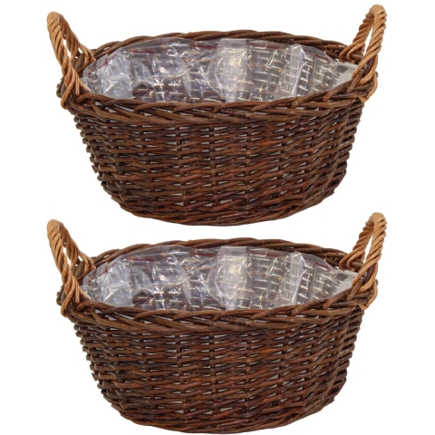 Mega Collections opbergmand Santa Fe - 2x - rotan - D35 x H15 cm - met handgreep -