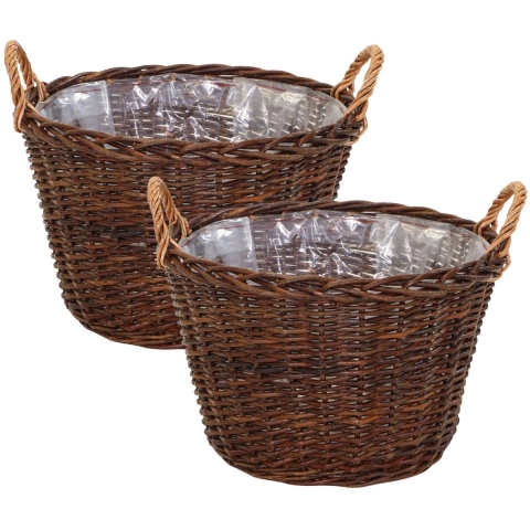 Mega Collections plantenmand Santa Fe - 2x - D52 x H33 cm - incl handgreep - rotan -