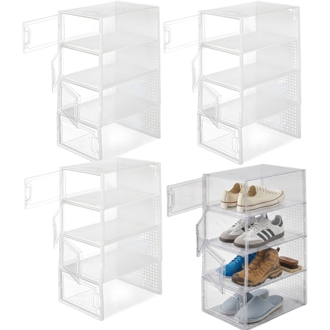 Schoenenrek / kast - 4x - wit - 4 niveaus - 33 x 23 x 14 cm - stapelbaar - organizer -
