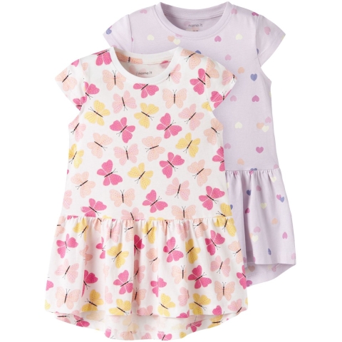 Name It Jurk - 2-pack - NmfVigga - Lavender Mist/Bright White - Name It - 6 jaar (116) - Jurken