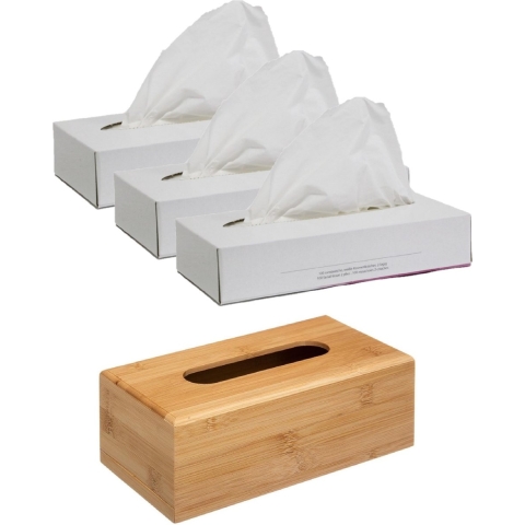 Tissuedoos/tissuebox bruin 25 x 13 x 8,5 cm van bamboe hout met vulling -