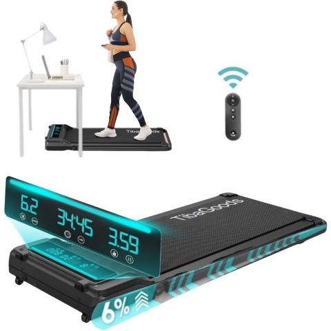 TibaGoods Loopband - Elektrisch - Snelheid 1 t/m 6 km/h - Hellingsfunctie 6% - Schokabsorberend - Onder bureau