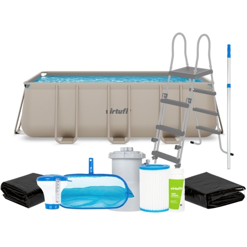 VirtuFit Rechthoekig Zwembad 400 x 200 x 122 cm - Beige - Compleet Pakket