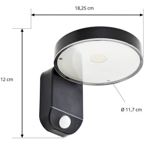 PRIOS - Tarlson LED-zonnelamp voor aan de muur, rond, antraciet, sensor