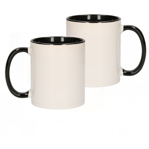 Koffiemok / thee beker - 12x stuks - 300 ml - Wit/zwart - Cadeau mokken - keramiek -