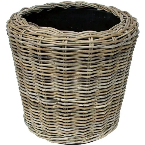 WDMT Grijze rotan plantenmand – Ø 45 x 47 cm – waterdichte binnenpot – grijs