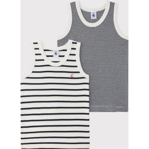 Petit Bateau Onderhemden - 2-pack - Wit/Navy Gestreept - Petit Bateau - 3 jaar (98) - Hemden