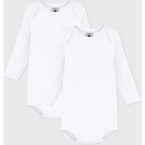 Petit Bateau Romper l/s - 2-pack - Wit - Petit Bateau - 6 mnd - Rompers Lange Mouw
