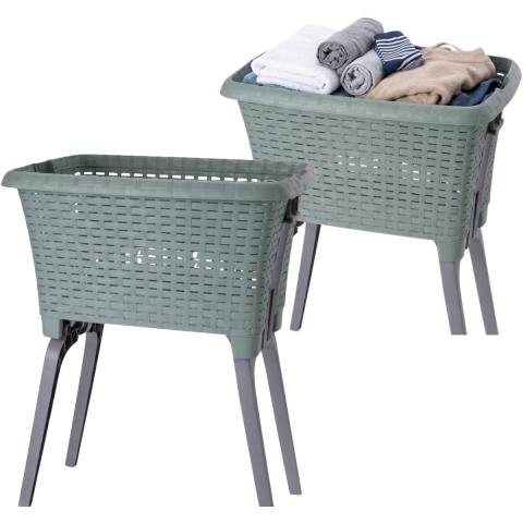 Bathroom Solutions wasmand op poten - 2x - groen - 35 ltr - 60 x 40 x 28 cm - Wasgoedmanden -